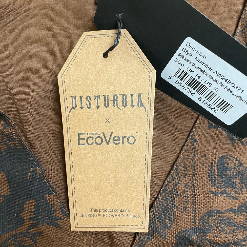 NWT Disturbia Daemonologie Woodcut Print Button Up Midaxi Dress Women Size 10 - Picture 10 of 10